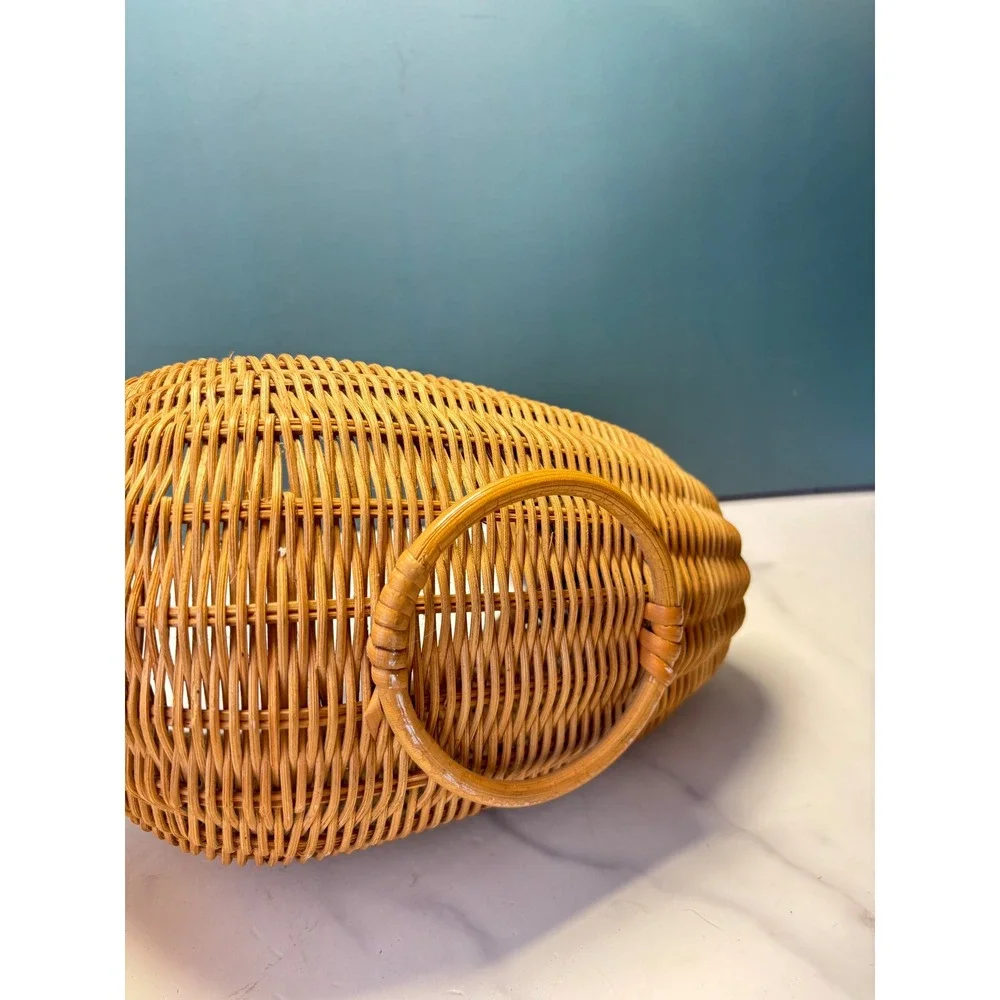 Vintage Wicker Duck Basket Handwoven Rattan Mallard Figurine Decor Catchall